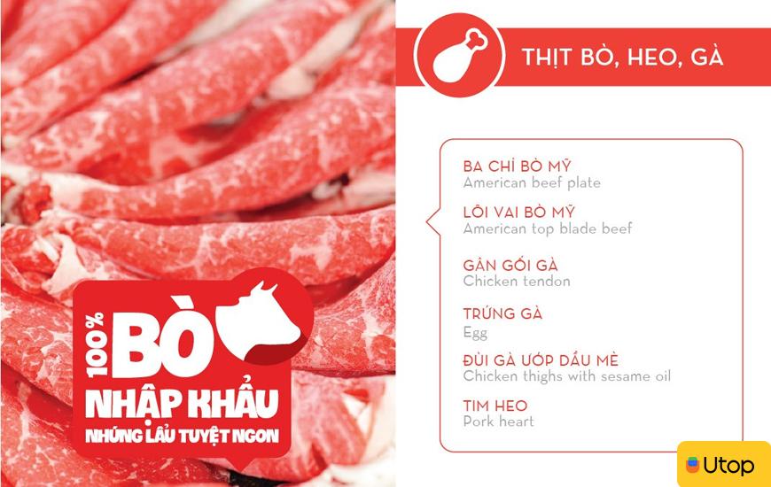 Menu với nhiều món nổi bật