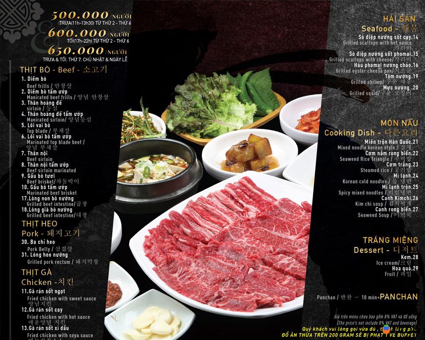 Menu nhà hàng Jeonbok 