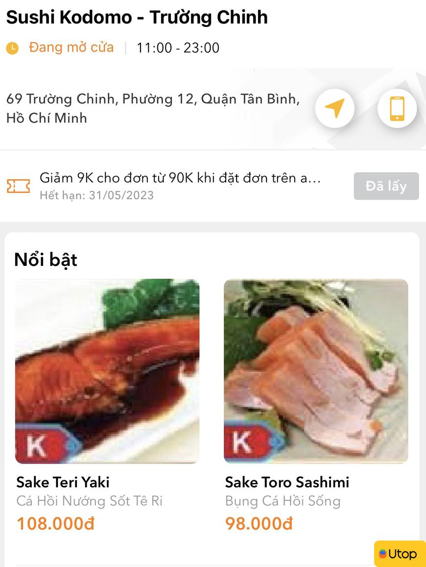 Mã voucher giảm giá Sushi Kodomo trên ứng dụng Utop