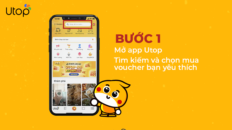 mua voucher ăn uống giá tốt trên app Utop