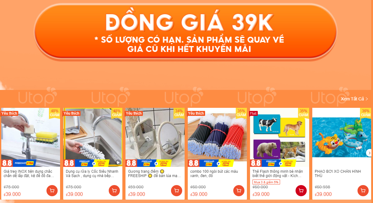 Sale sản phẩm đồng giá 9k, 39k