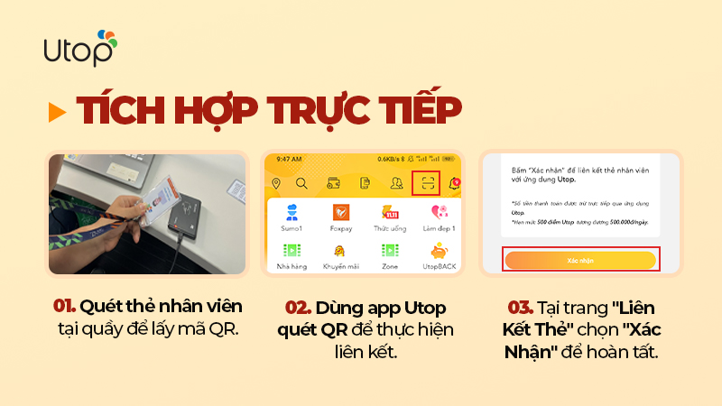 Cách tích hợp tài khoản Utop và thẻ nhân viên