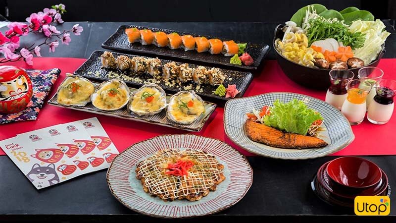 những món sushi và sashimi được trang trí bắt mắt