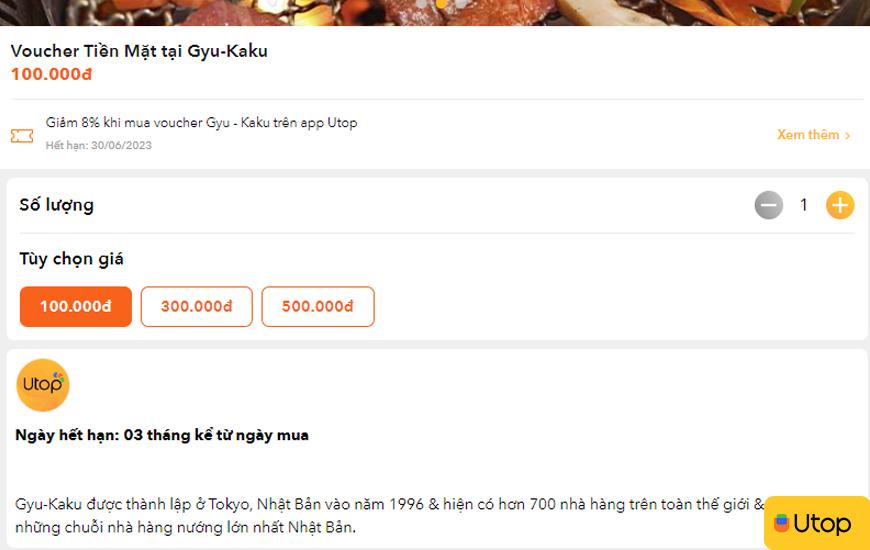 Mã voucher hấp dẫn tại Gyu – Kaku trên ứng dụng Utop