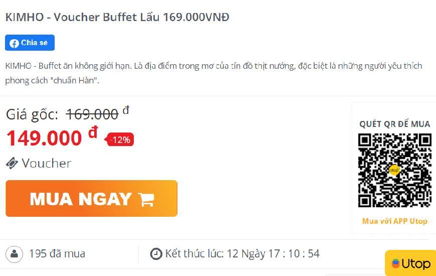 Voucher ưu đãi Utop chỉ có tại nhà hàng buffet lẩu nướng Kimho
