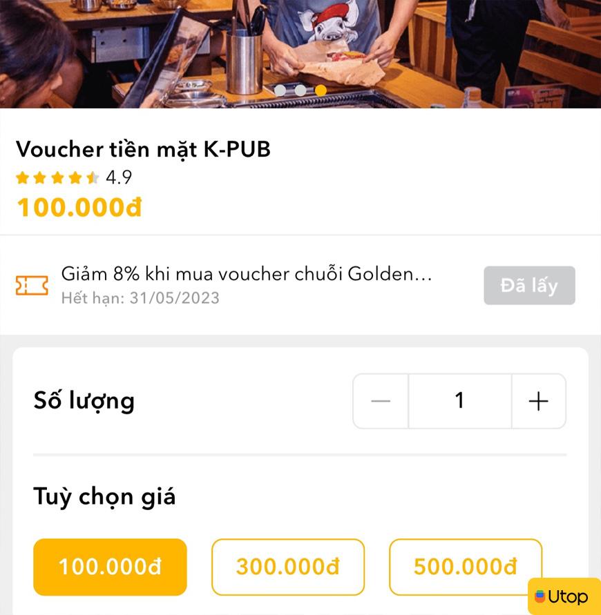 Mã voucher tại K – Pub trên ứng dụng Utop