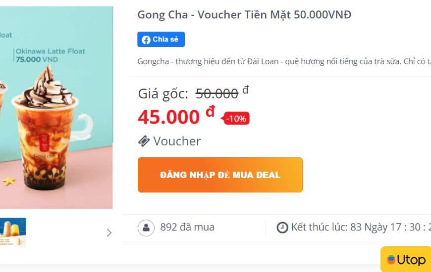 Voucher dành riêng cho khách hàng Utop mua tại Gong Cha
